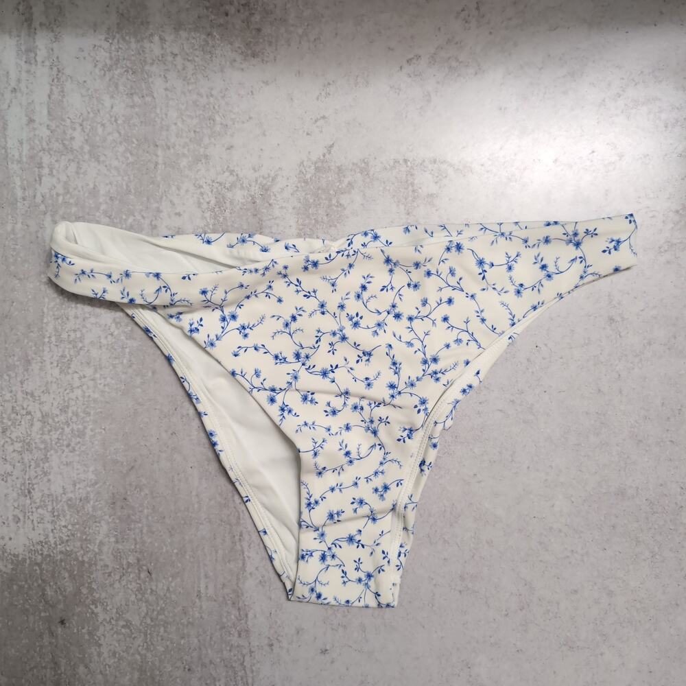 NWT Andie Symi Bottom Ditsy Bloom Blue White Ruched Back Waistband Swim Size M